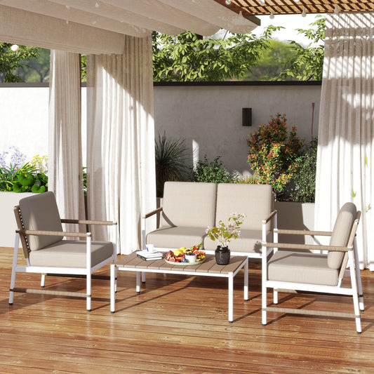 4 Pieces Patio Furniture Set with Thick Cushions and a Coffee Table-Gray - Tampa Home & Garden Store