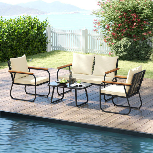 4 Pieces Patio Furniture Set with Tempered Glass Coffee Table - Tampa Home & Garden Store