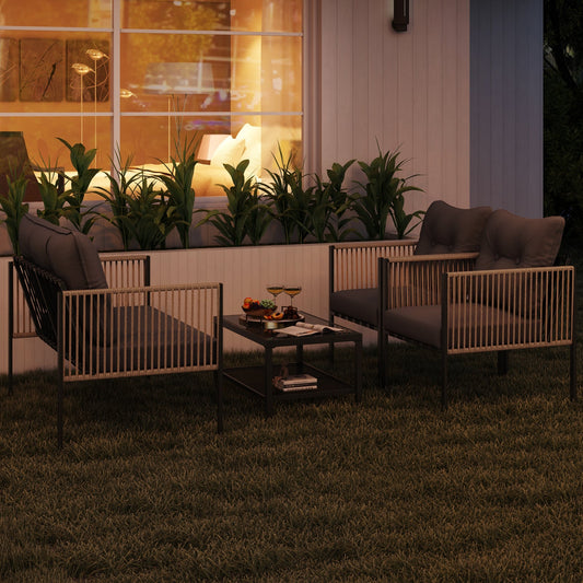 4 Pieces Outdoor PE Rattan Conversation Sofa Set with Cushions-Grey - Tampa Home & Garden Store
