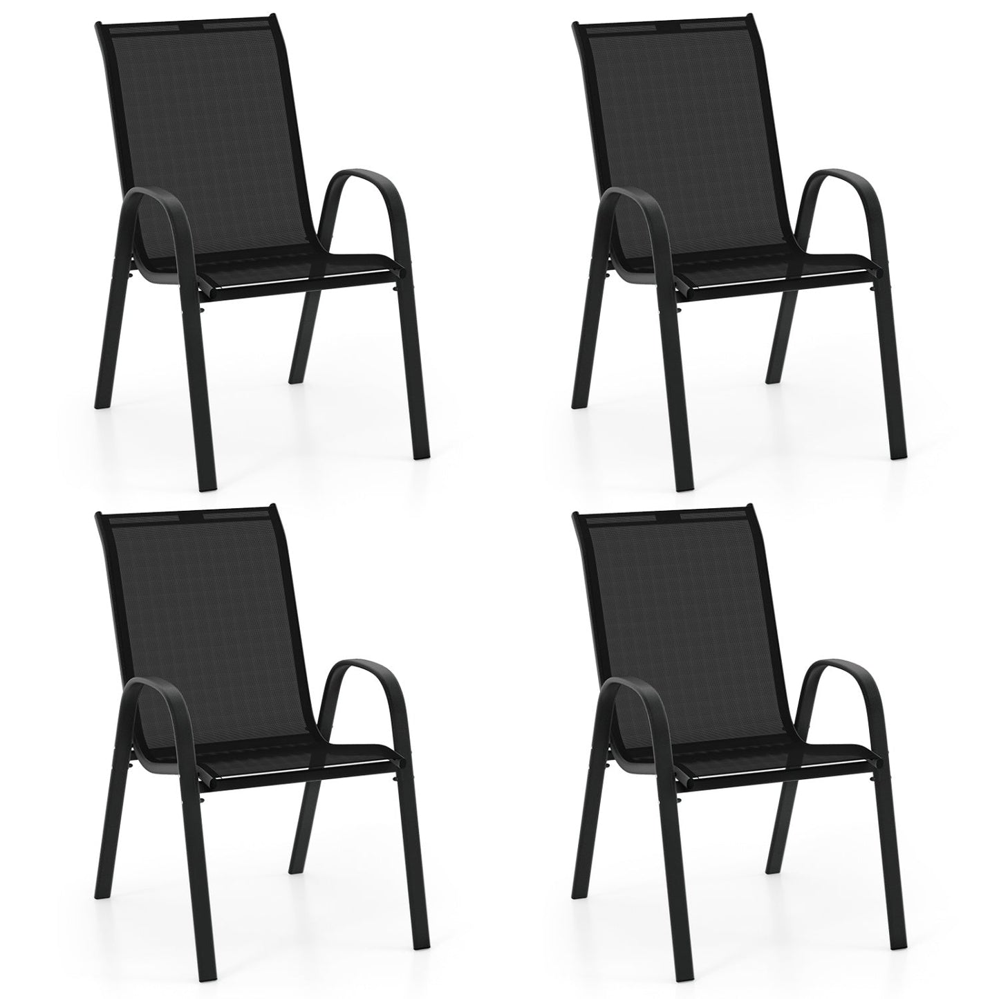 4 Pieces Stackable Patio Dining Chairs Set with Armrest-Brown