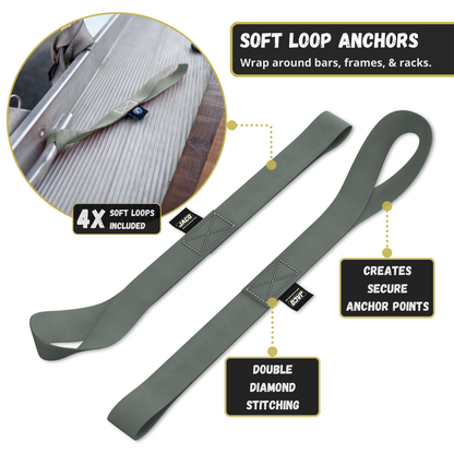 Retractable Ratchet Straps - 1" x 15 ft (1,760 lbs Break Strength) | Auto Self Retracting Cargo Tie Down Strap Set