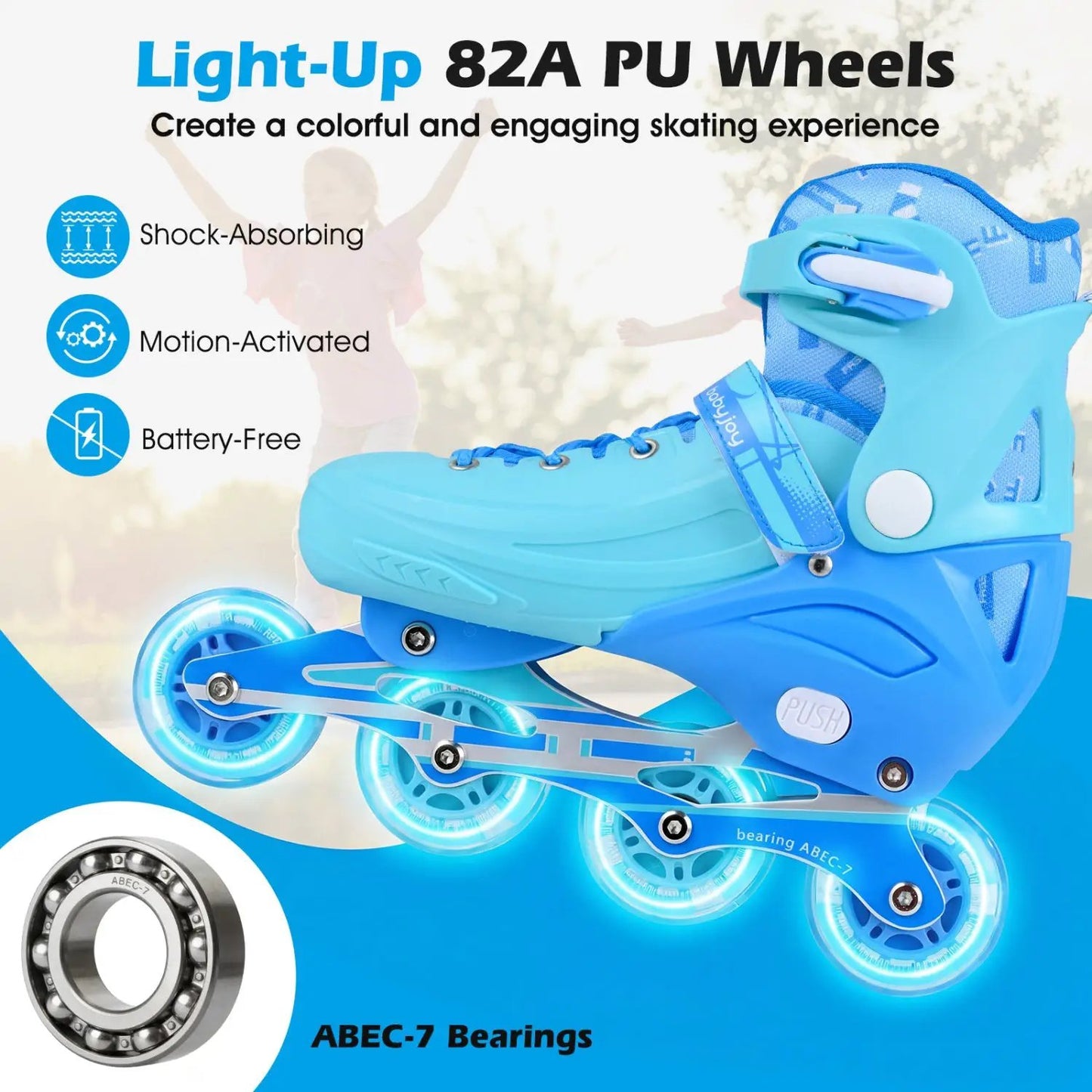 4 Size Adjustable Light Up Inline Skates for Kids