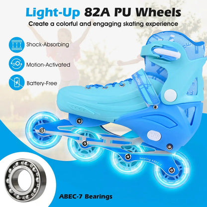 4 Size Adjustable Light Up Inline Skates for Kids