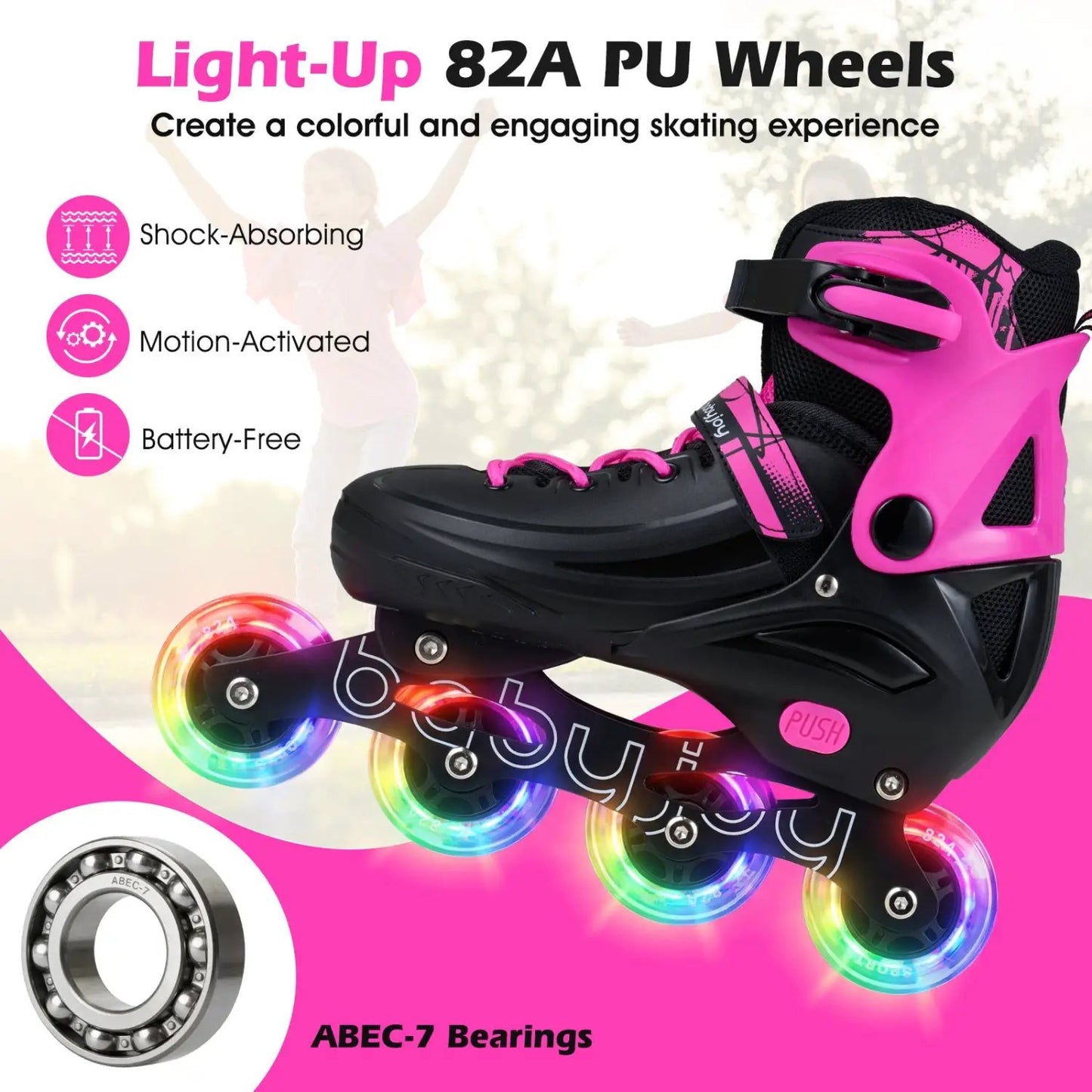 4 Size Adjustable Light Up Inline Skates for Kids