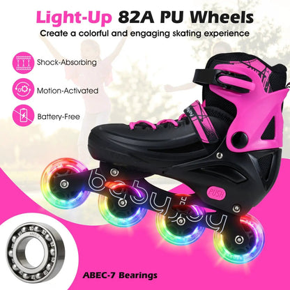4 Size Adjustable Light Up Inline Skates for Kids