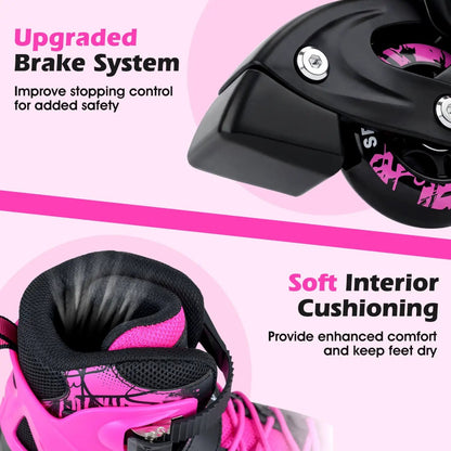 4 Size Adjustable Light Up Inline Skates for Kids