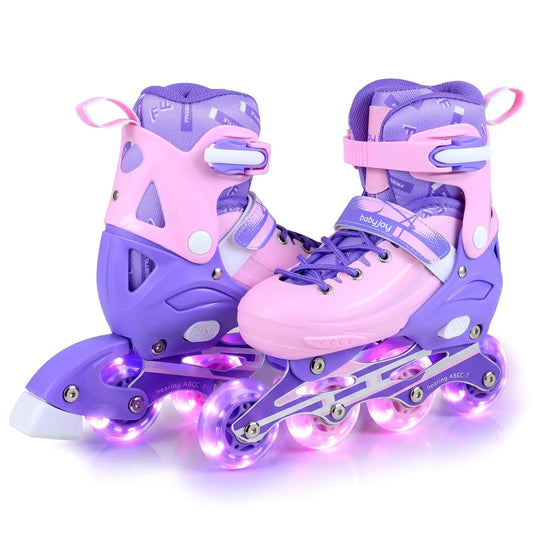 4 Size Adjustable Light Up Inline Skates for Kids