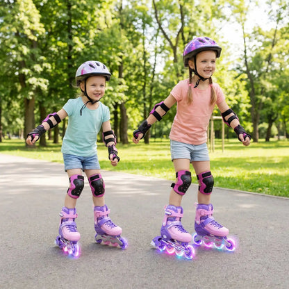 4 Size Adjustable Light Up Inline Skates for Kids