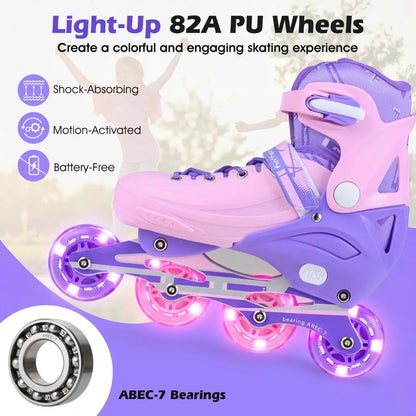 Four Size Adjustable Inline Skates Ages 9 to 14
