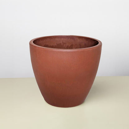 Terracotta eco pot close-up with smooth rounded rim planter on Tampa Home & Garden Store