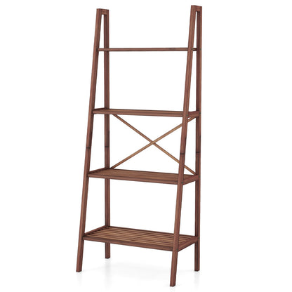 4-Tier Bamboo Ladder Bookshelf walnut finish, 58in tall, DirectDeals bookcase on Tampa Home & Garden Store