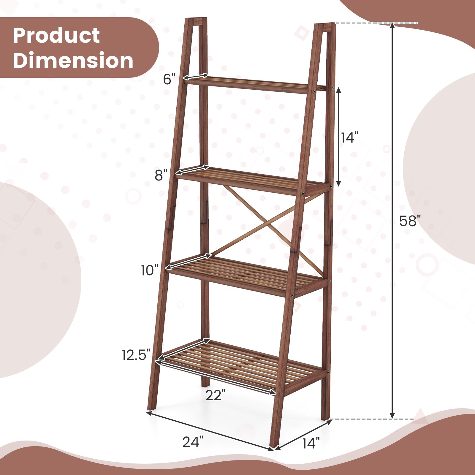 4-Tier Bamboo Ladder Bookshelf walnut finish, 58-inch tall DirectDeals bookcase on Tampa Home & Garden Store