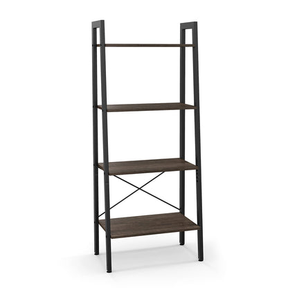 4-Tier Bookshelf with Metal Frame and Adjustable Foot Pads-Rustic Brown