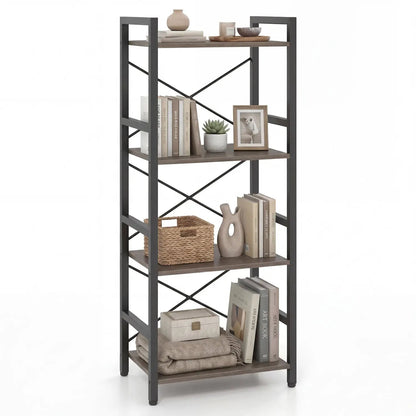Narrow Freestanding 4-Tier Bookshelf Metal Frame