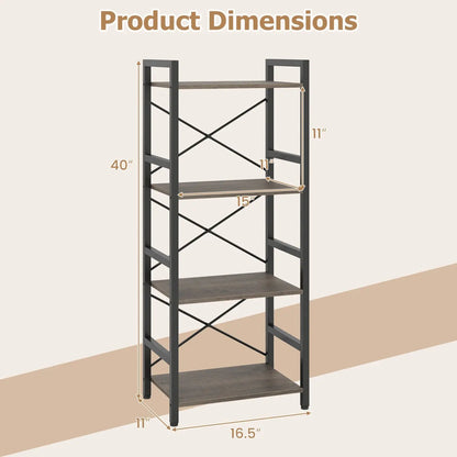 Narrow Freestanding 4-Tier Bookshelf Metal Frame