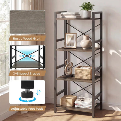 Narrow Freestanding 4-Tier Bookshelf Metal Frame