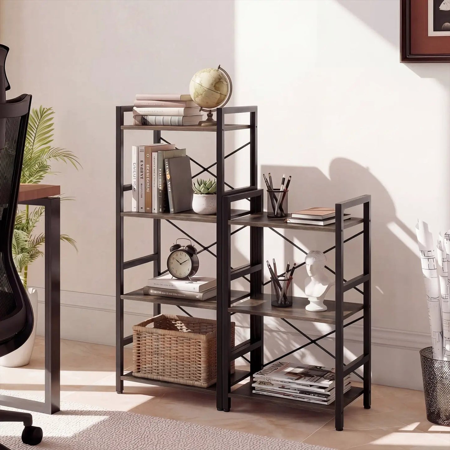 Narrow Freestanding 4-Tier Bookshelf Metal Frame