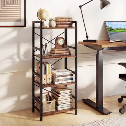 Narrow Freestanding 4-Tier Bookshelf Metal Frame
