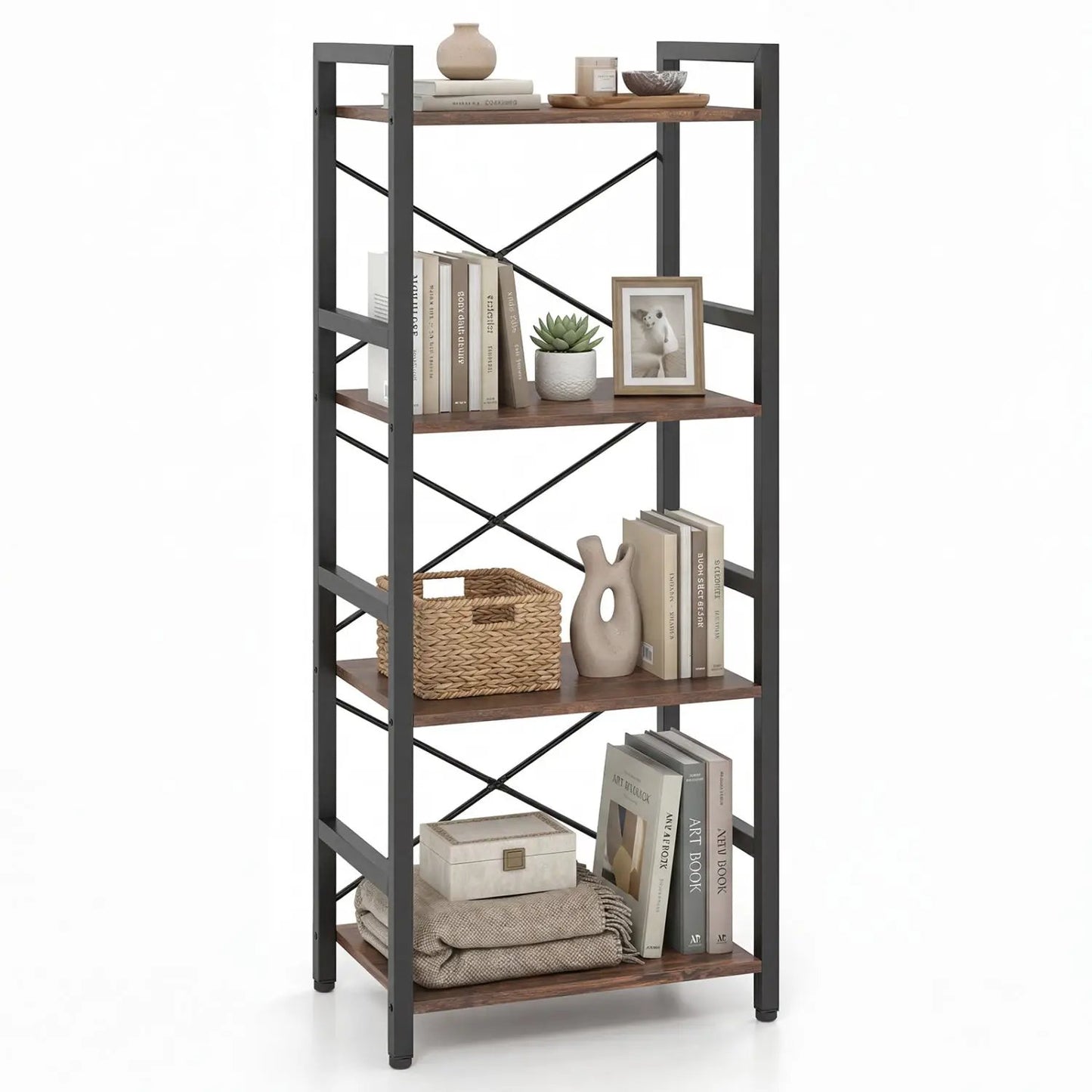 Narrow Freestanding 4-Tier Bookshelf Metal Frame