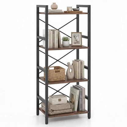Narrow Freestanding 4-Tier Bookshelf Metal Frame