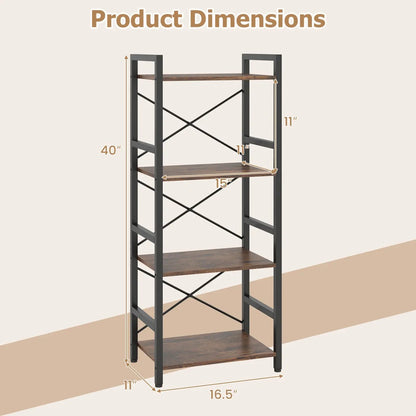 Narrow Freestanding 4-Tier Bookshelf Metal Frame