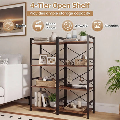 Narrow Freestanding 4-Tier Bookshelf Metal Frame