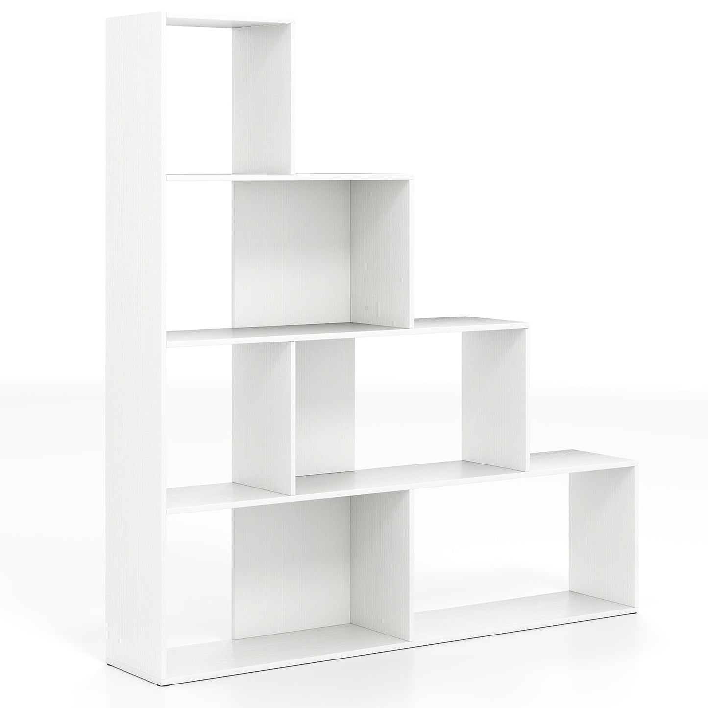4-Tier Bookshelf Stair Bookcase with 6 Cubes Display Rack-Natural