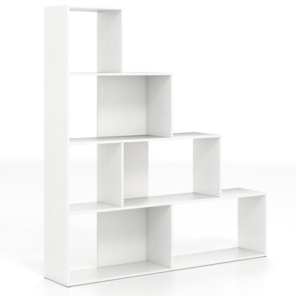 4-Tier Bookshelf Stair Bookcase with 6 Cubes Display Rack-Natural
