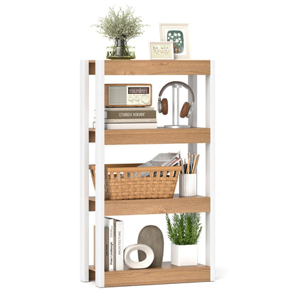 4 Tier Bookshelf Wooden Bookcase with Dual Anti-Tipping Kits-Rustic Brown