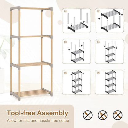 5-Tier Pine Wood Bookshelf with Open Shelves