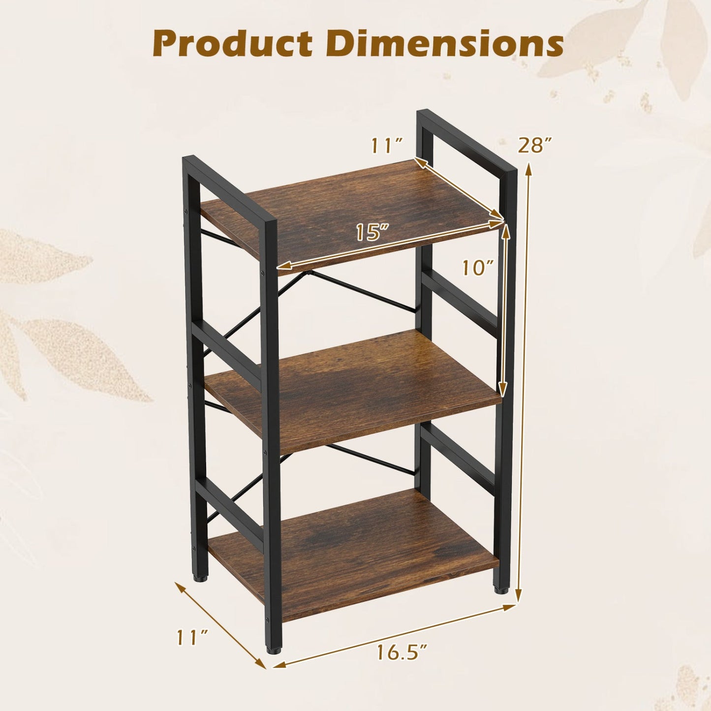 Four Tier Shelf with Metal Frame and Wood Racks