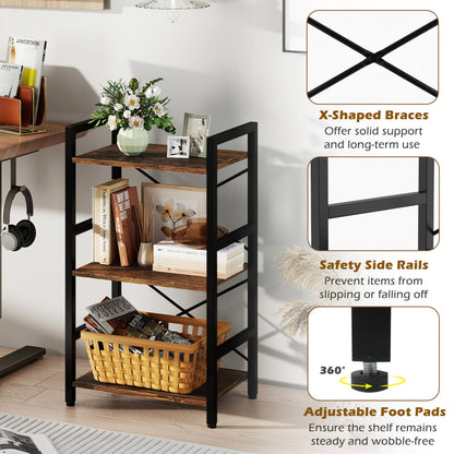 Four Tier Shelf with Metal Frame and Wood Racks