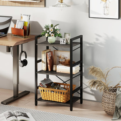 Four Tier Shelf with Metal Frame and Wood Racks