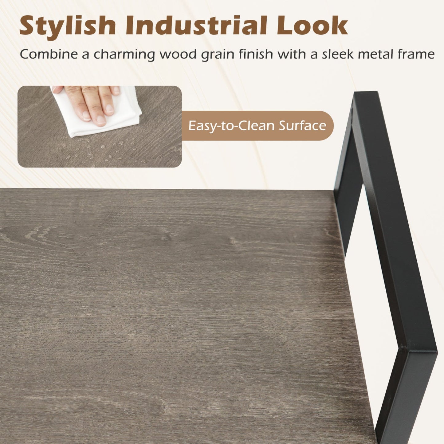 Four Tier Shelf with Metal Frame and Wood Racks