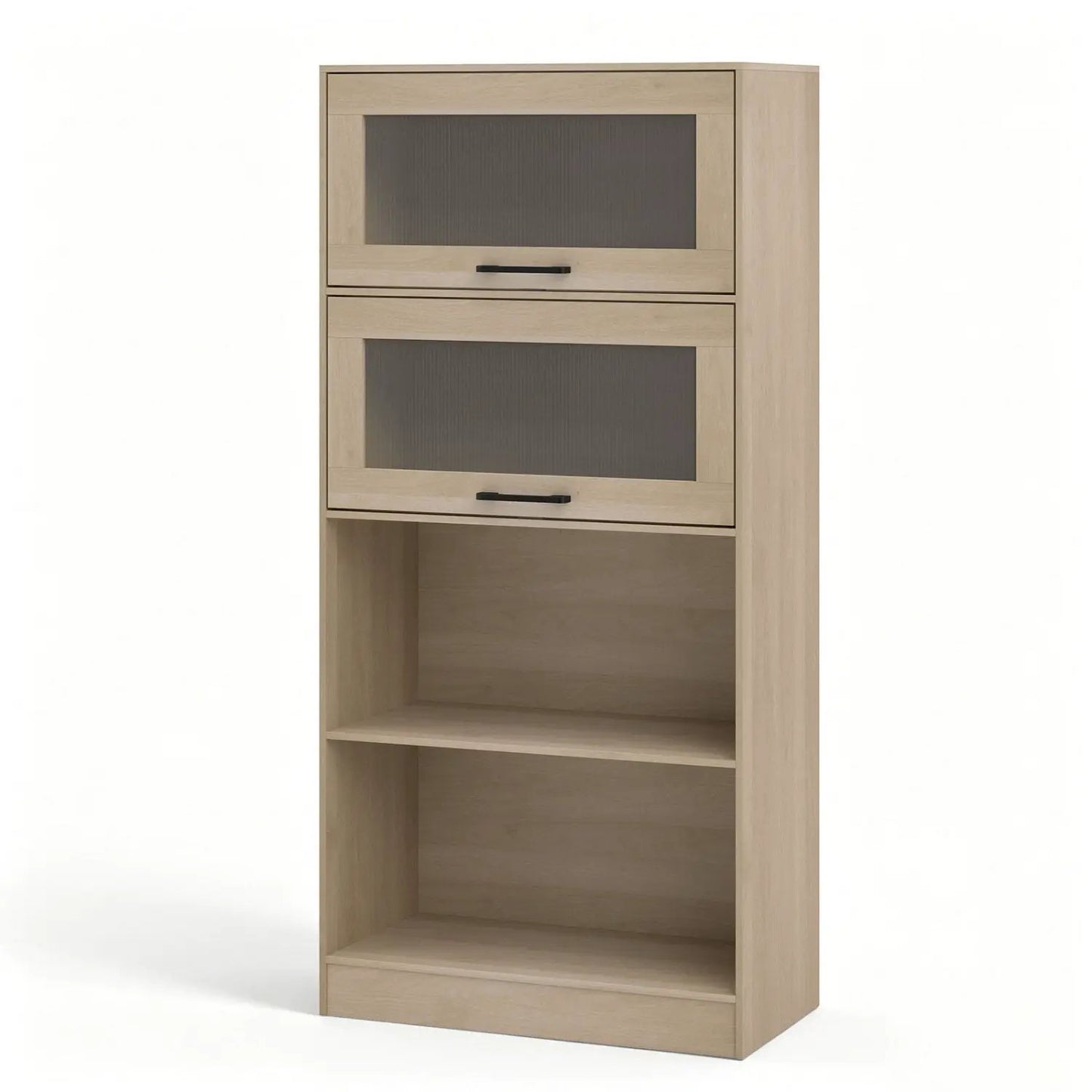 4 Tier Bookshelf With Cabinets Natural Wood