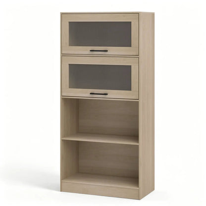 4 Tier Bookshelf With Cabinets Natural Wood