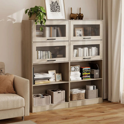4 Tier Bookshelf With Cabinets Natural Wood