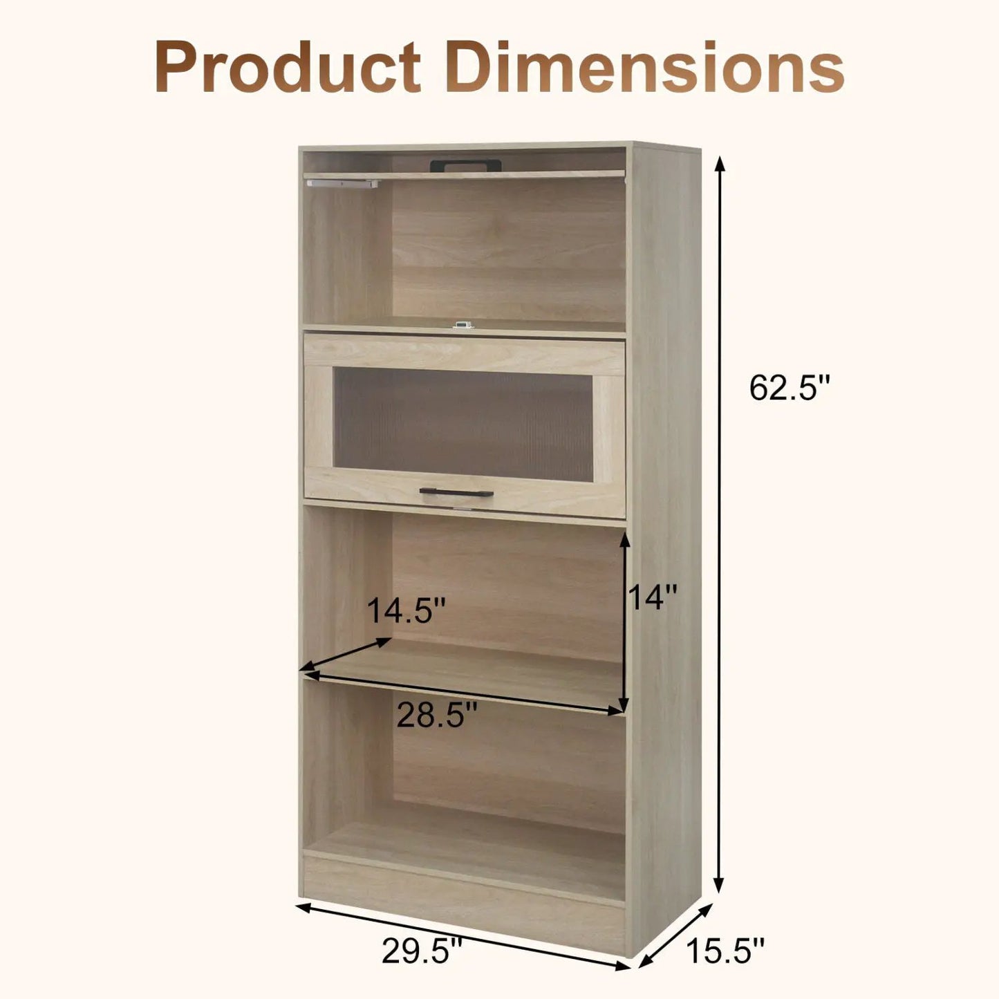 4 Tier Bookshelf With Cabinets Natural Wood