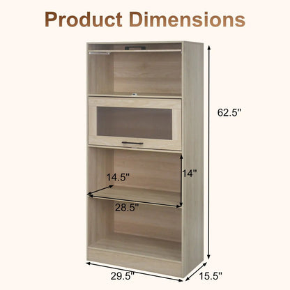 4 Tier Bookshelf With Cabinets Natural Wood