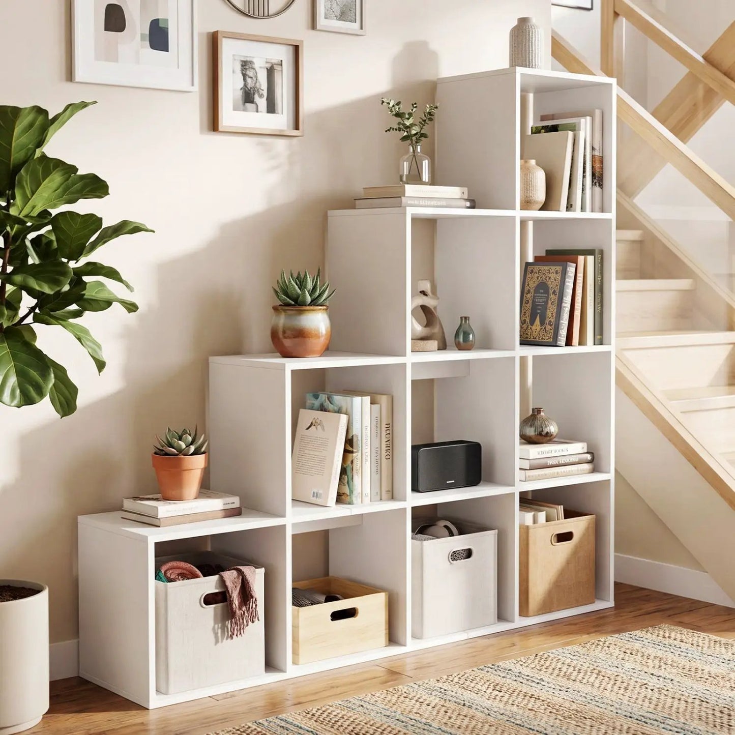 4-Tier Bookshelf 10 Cube Storage and Anti-Tip