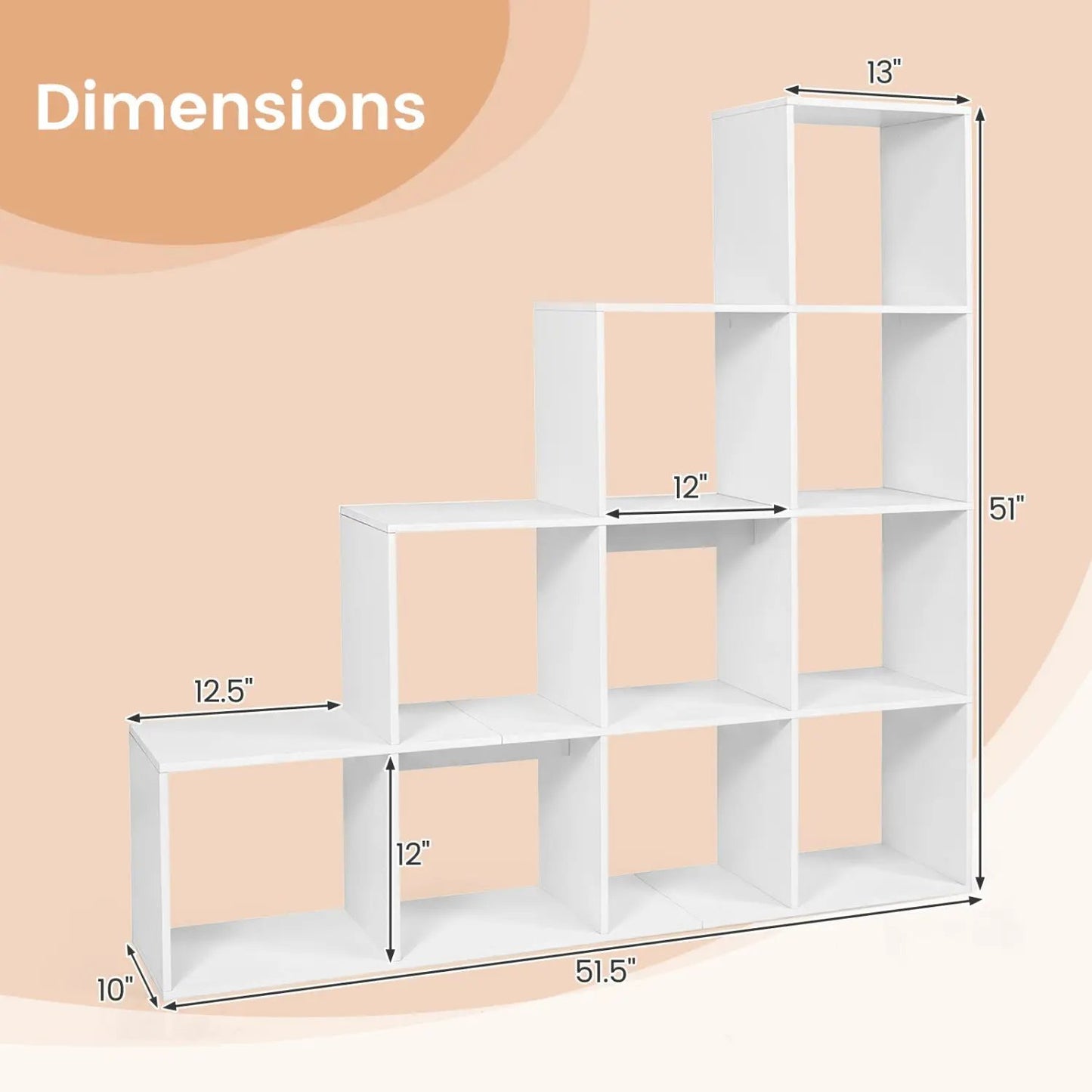 4-Tier Bookshelf 10 Cube Storage and Anti-Tip