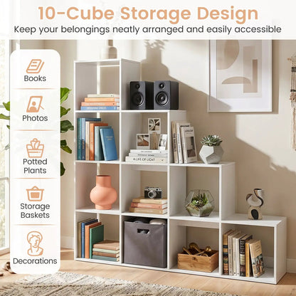 4-Tier Bookshelf 10 Cube Storage and Anti-Tip