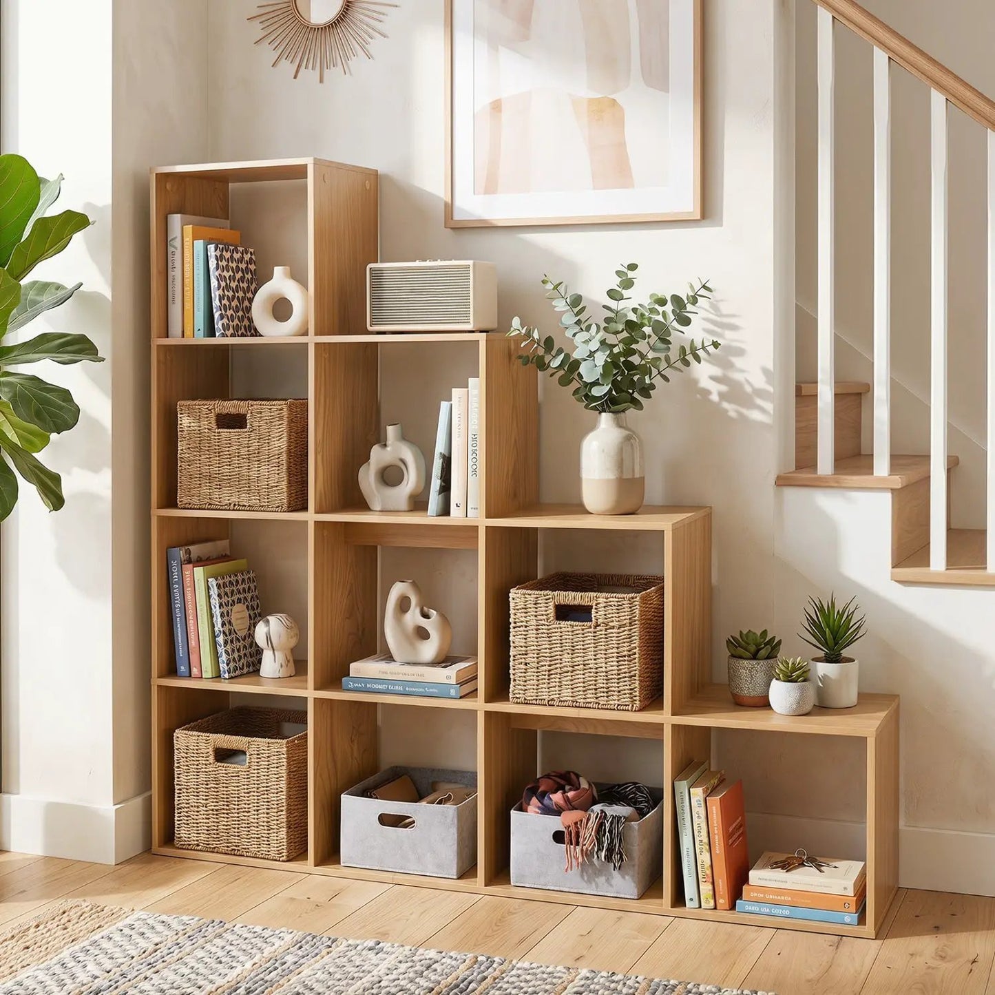 4-Tier Bookshelf 10 Cube Storage and Anti-Tip
