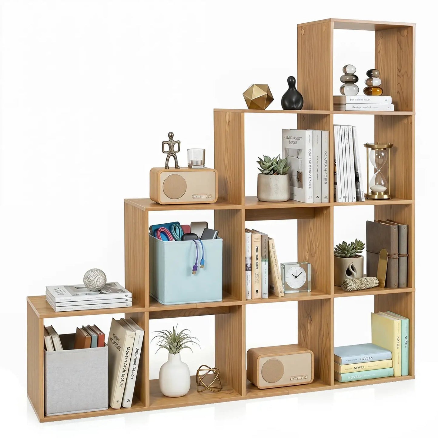 4-Tier Bookshelf 10 Cube Storage and Anti-Tip