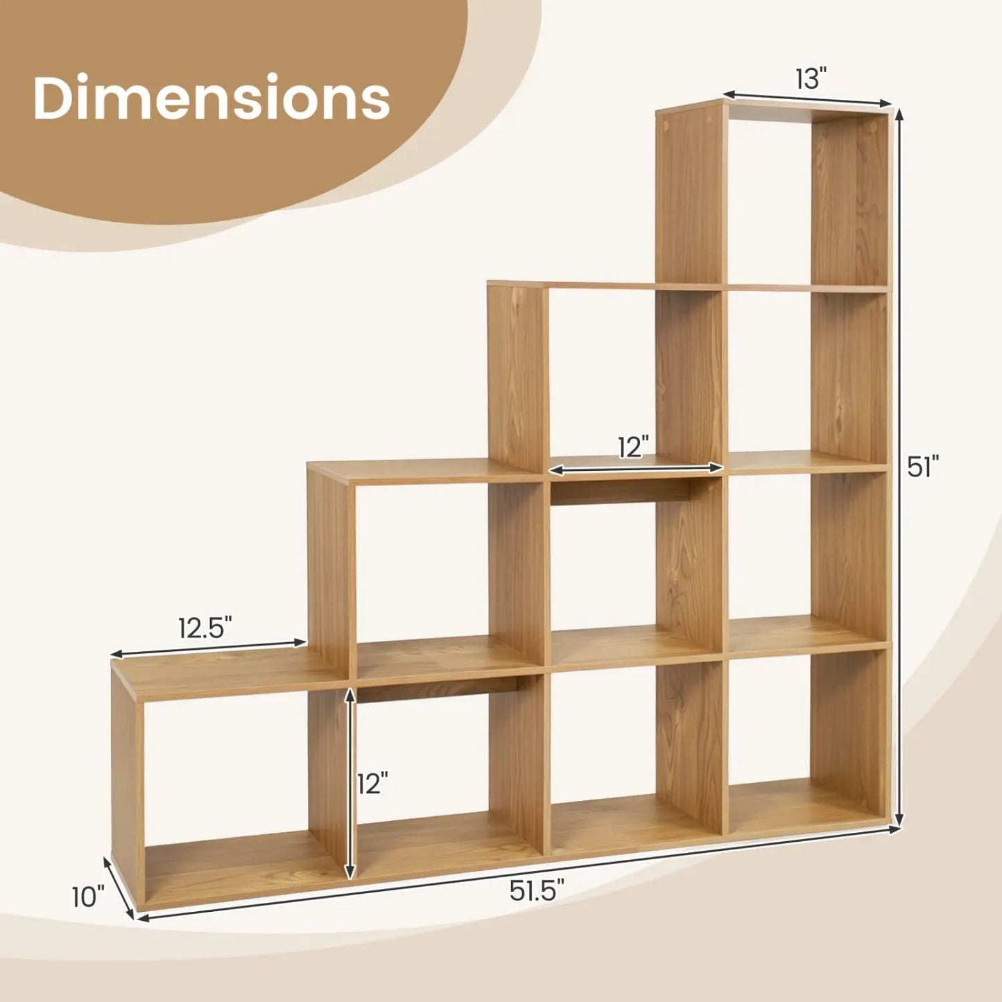 4-Tier Bookshelf 10 Cube Storage and Anti-Tip