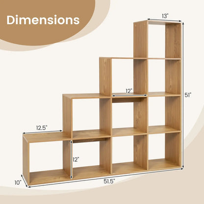 4-Tier Bookshelf 10 Cube Storage and Anti-Tip