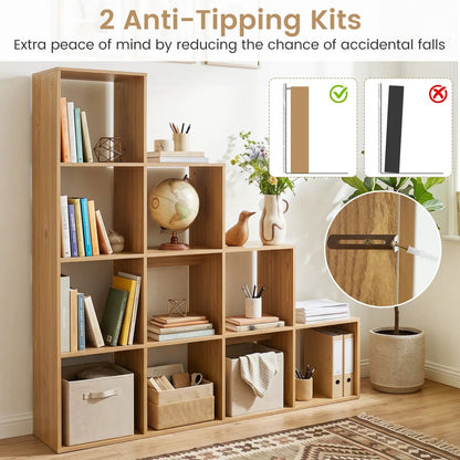4-Tier Bookshelf 10 Cube Storage and Anti-Tip