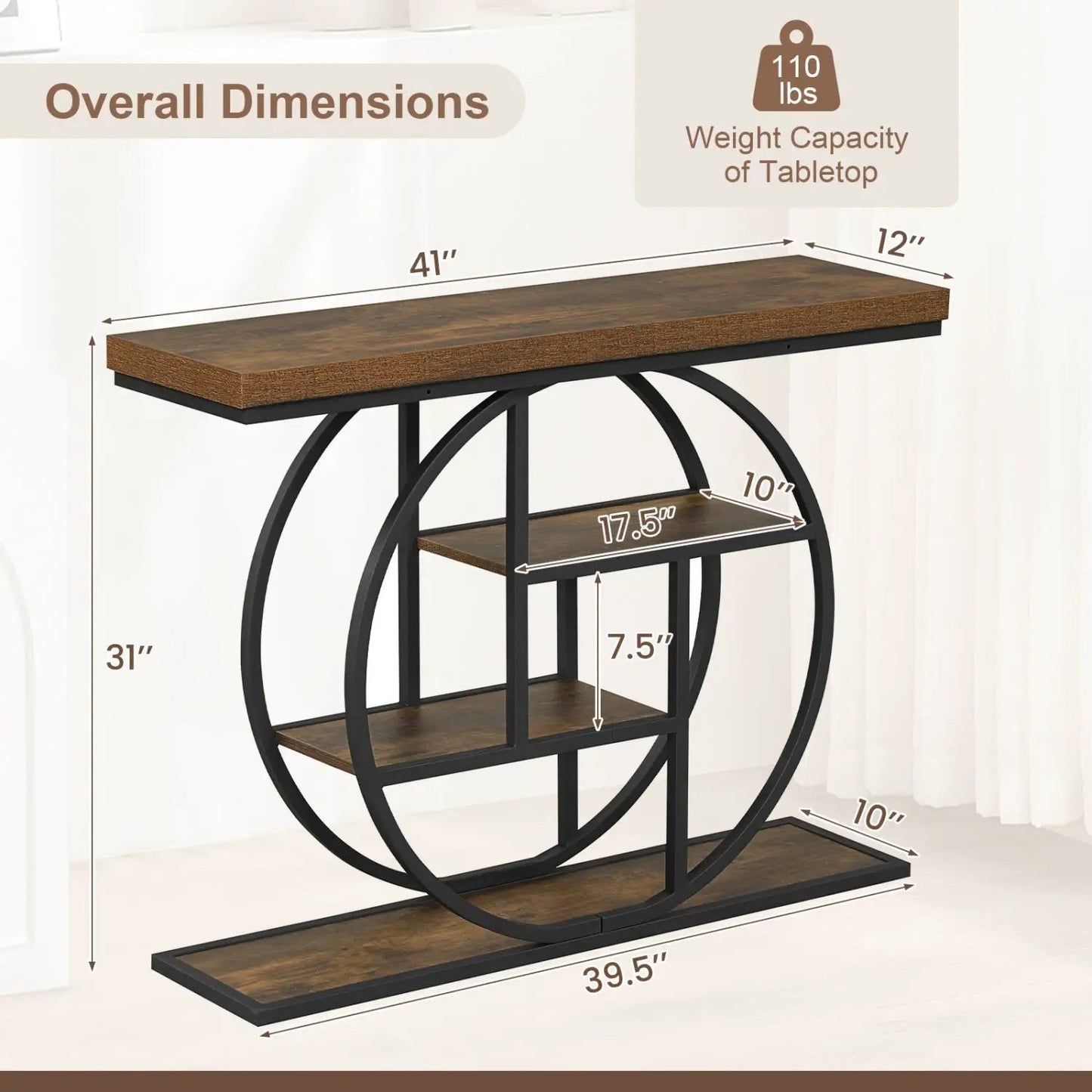 4 Tier Console Table With Storage Shelves