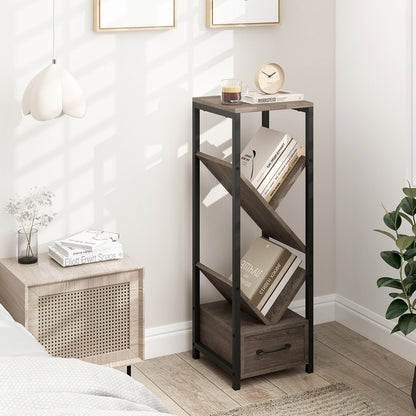 Estantería de árbol de 4 niveles con cajón y estructura de metal - Gris