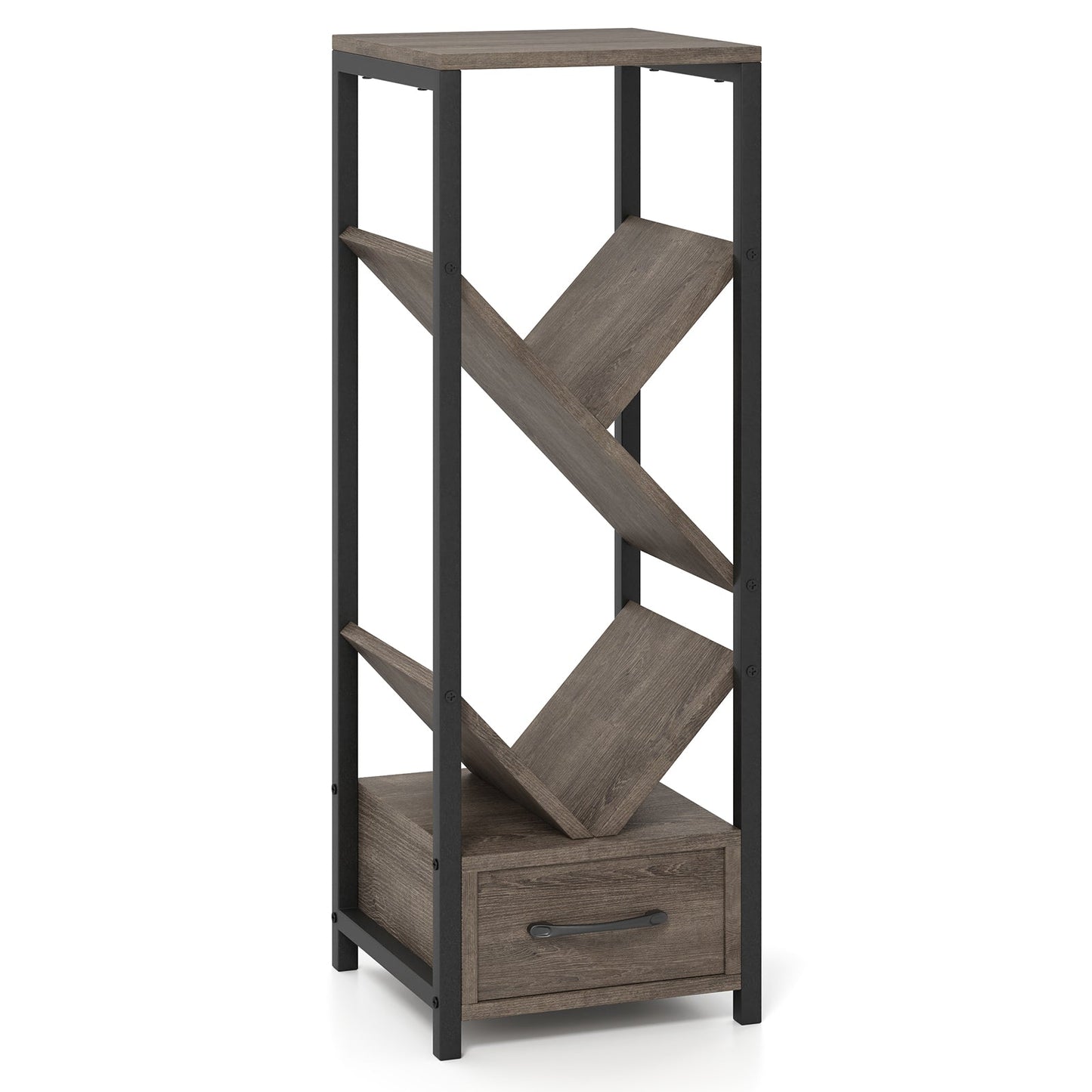 Estantería de árbol de 4 niveles con cajón y estructura de metal - Gris